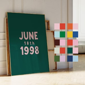 Impresión artística con fecha personalizada, arte mural con fecha especial, póster personalizable con el año de nacimiento, fecha de aniversario personalizada y original, regalo único y significativo.