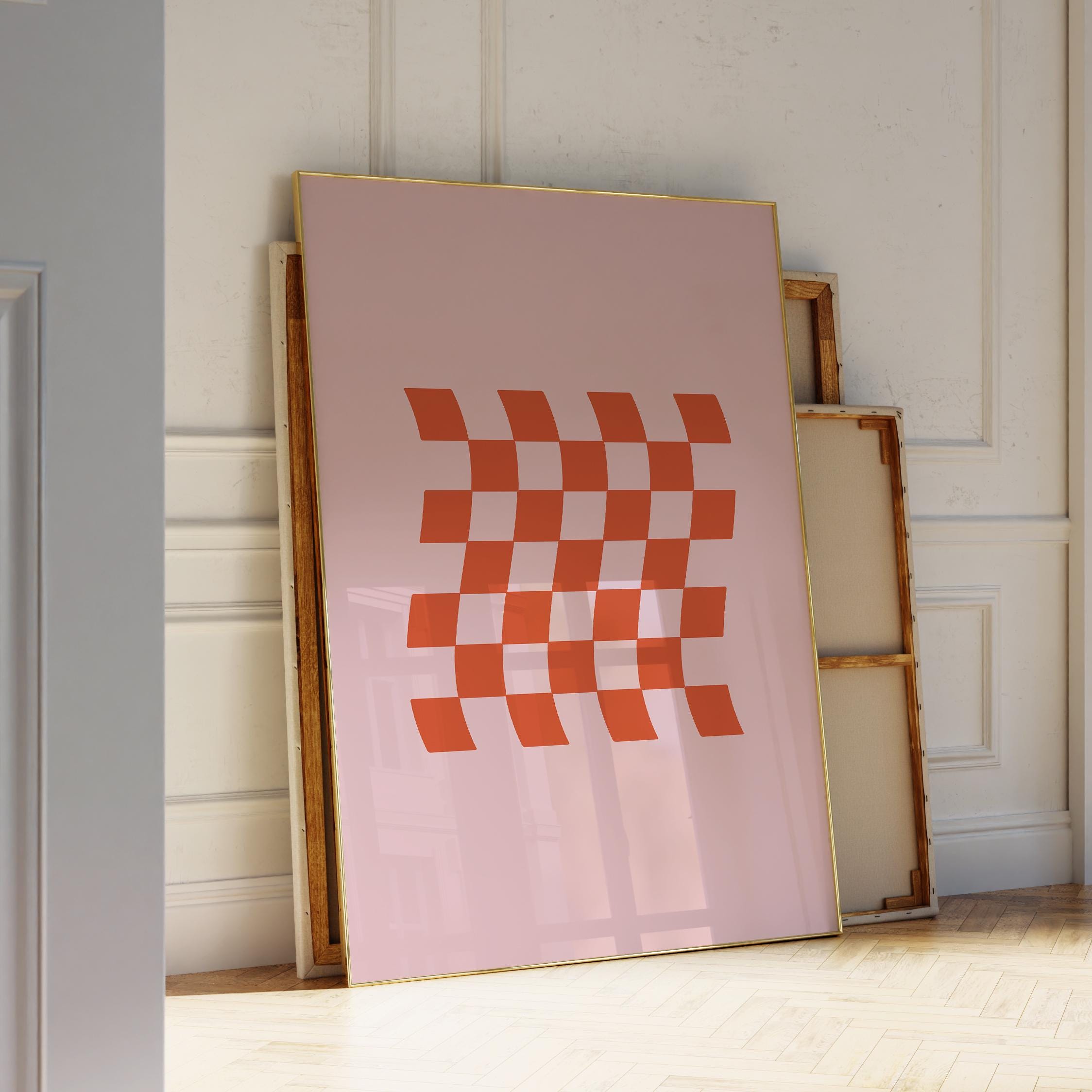 Preppy Checkards Pink Funky Checkered Wall Art, Preppy Retro Checked Printable Wall Art ...