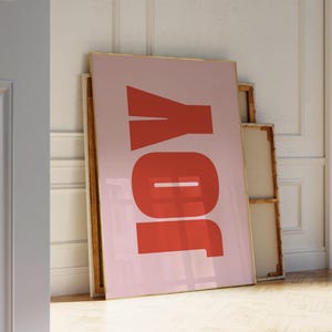 Alegría - Impresión artística con tipografía gruesa, decoración de pared alegre en rosa y rojo, arte de pared con letras grandes, decoración del hogar con vibras alegres, póster alegre y estimulante