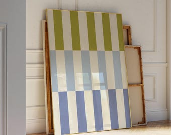 Baby Blue Green Long Checkered Wall Art, Checked Retro Printable Wall Art, Khaki Pastel Checkers, Scandinavian Poster, Gift for New House