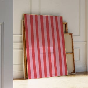 Impressão de arte listrada vermelha rosa, decoração alegre de quarto formal, arte de parede imprimível com linhas orgânicas, pôster de linhas desenhadas à mão, impressões de arte escandinava chiques