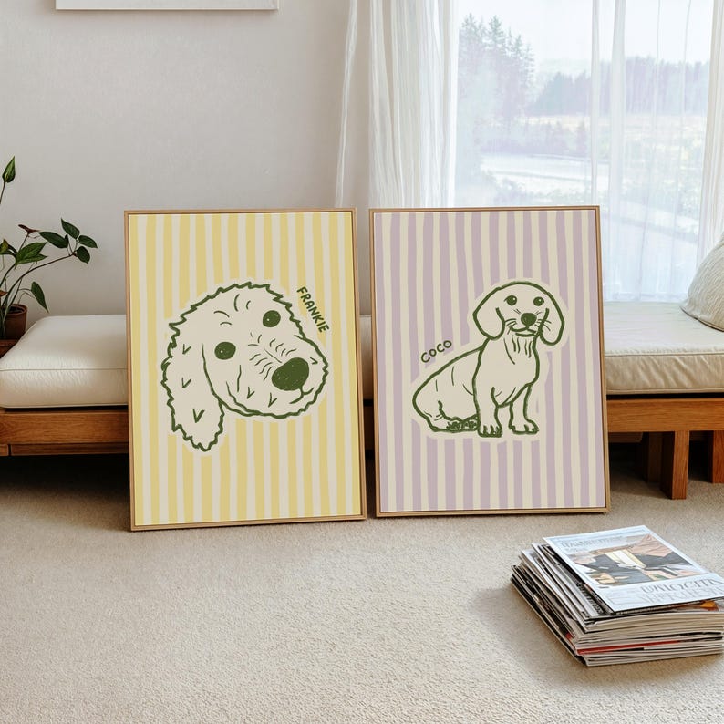 Custom Pet Portrait Art Print, Hand Drawn Personalized Cat Dog ...