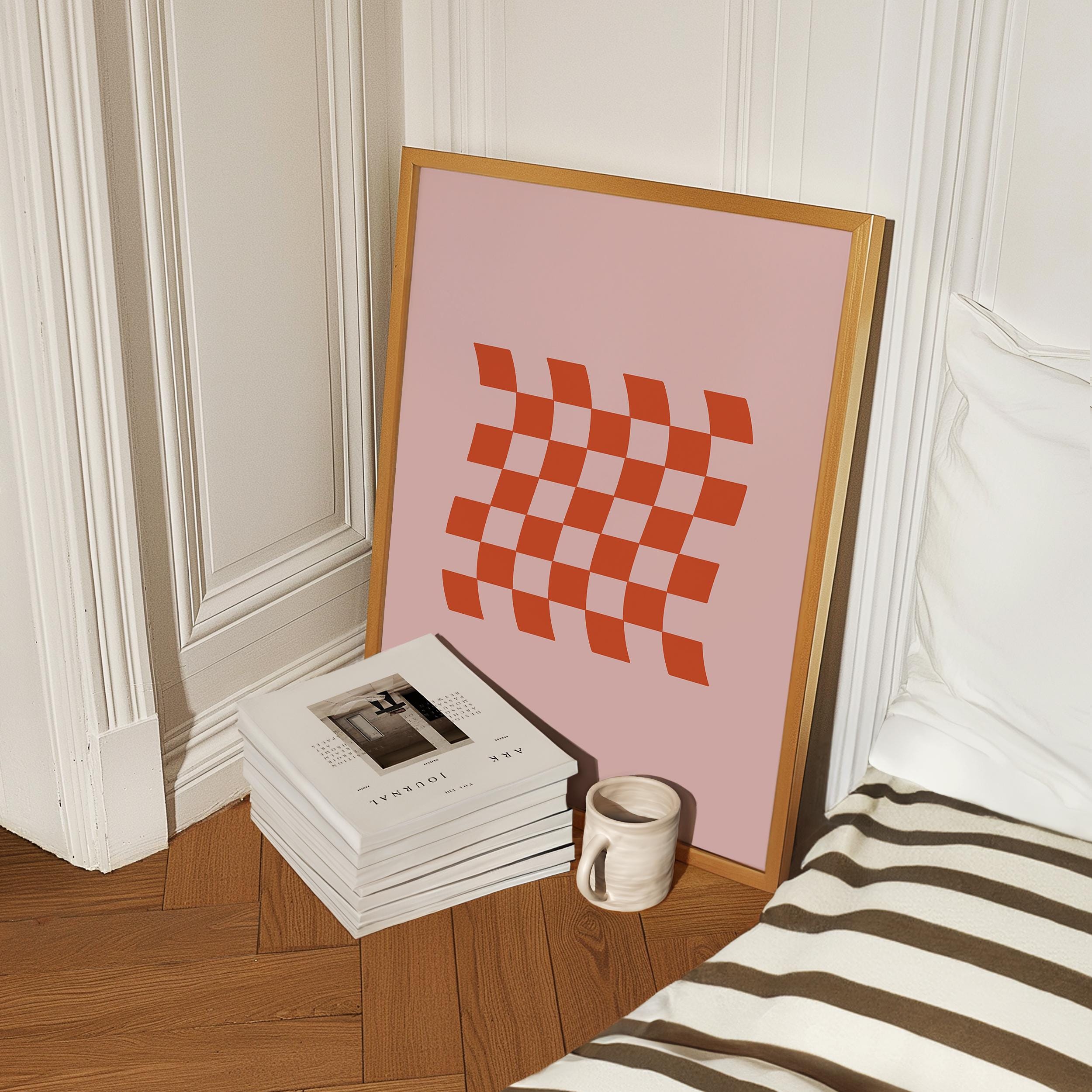 Preppy Checkards Pink Funky Checkered Wall Art, Preppy Retro Checked Printable Wall Art ...