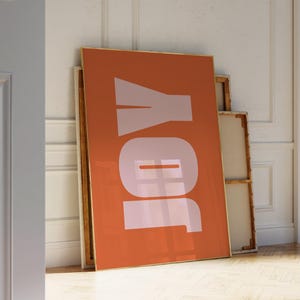 Alegría - Impresión artística con tipografía gruesa, decoración de pared alegre en rosa y naranja, arte de pared con letras grandes, decoración del hogar con vibras alegres, póster alegre y estimulante