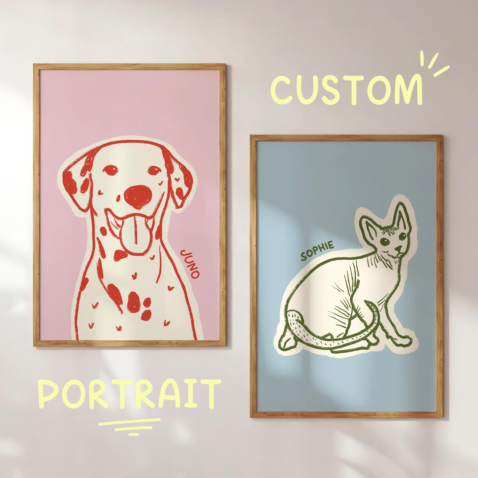Custom Pet Portrait Art Print for One Pet, Personalized Cat Dog ...