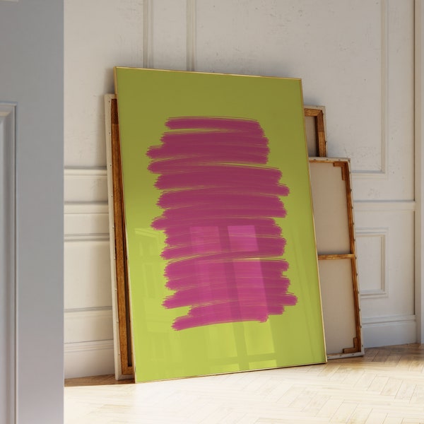 Neon Green Pink Brush Strokes Funky Wall Art, Bright Colored Stylish Printable Wall Art, Pop Art Fun Pistachio Poster, Crayon Effect Artwork