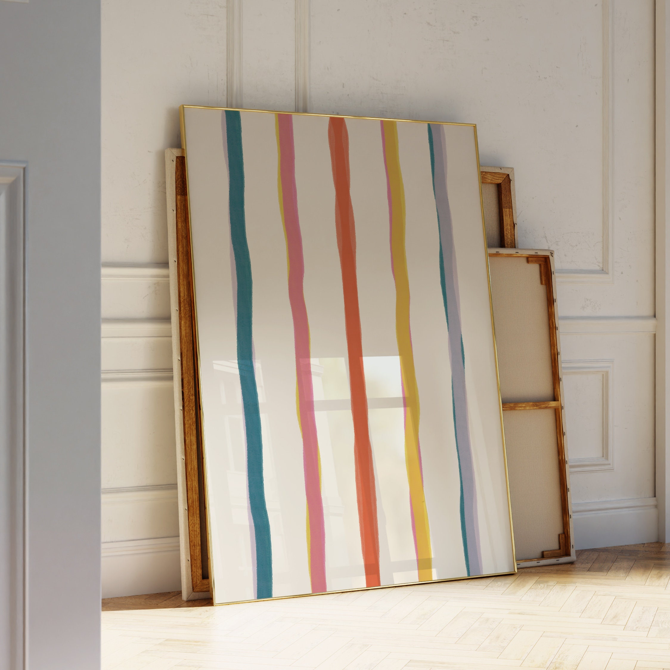 Prepy Line Pastel Striped Art Print, Joyful Preppy Room Decor, Organic Lines ...