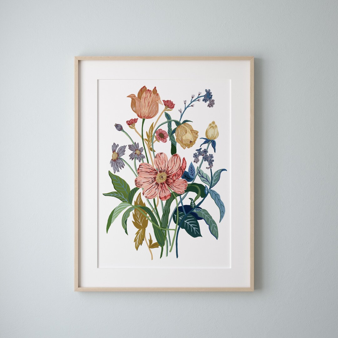 Botanical Floral Wall Art for Living Room Flower Painting Etsy