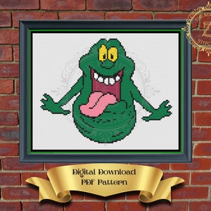 Slimered Ghost Inspired Digital Counted Cross Stitch Pattern, Nerdy