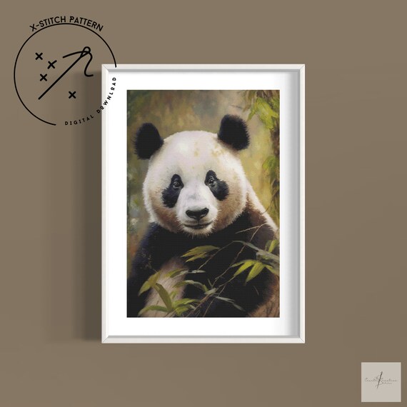 Panda Portrait Counted Cross Stitch Pattern, Downloadable DMC Cross Stitch Chart, Animal X-Stitch Pattern, PDF, DMC