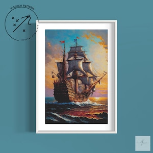 Spanische Galeone Counted X Stitch Pattern, Schiff, Kreuzstich mit voller Abdeckung, herunterladbare Kreuzstichtabelle, DMC, PDF