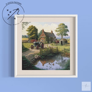 English Farm Counted Cross Stitch Pattern, Full Cover X Stitch, Downloadable Cross Stitch Chart, DMC, PDF