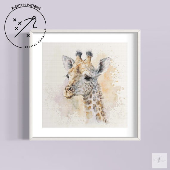 Baby Giraffe Counted Cross Stitch Pattern, Full Cover, Downloadable DMC Cross Stitch Chart, Cute X-Stitch PDF Pattern