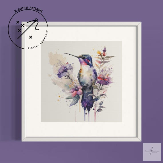 Humming Along Counted Cross Stitch Pattern, Downloadable DMC Cross Stitch Chart, Bird X-Stitch Pattern, PDF, DMC