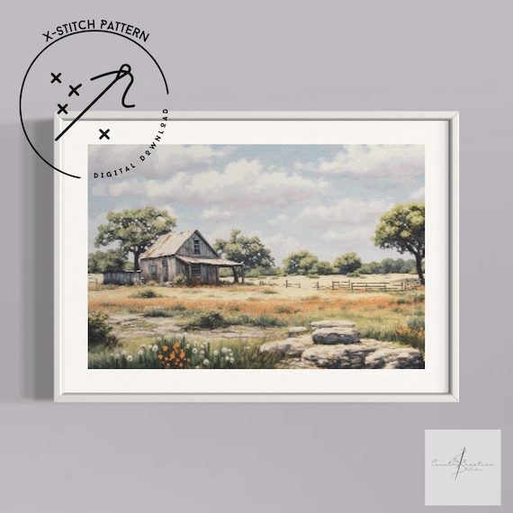 The Ranch Counted Cross Stitch Pattern, Downloadable DMC Cross Stitch Chart, Farm X-Stitch Pattern, PDF, DMC