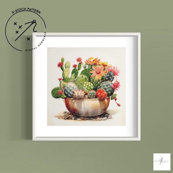 Bowl of Thorns Counted Cross Stitch Pattern, Modern X Stitch, Downloadable Cross Stitch Chart, PDF, DMC, Large Full Cover XStitch