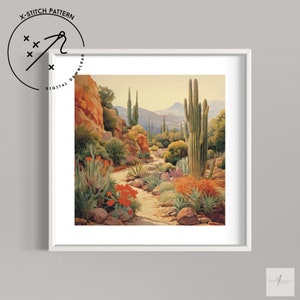 The Cactus Garden Counted Cross Stitch Pattern, Full Cover X Stitch, Downloadable Cross Stitch Chart, Large X-Stitch Pattern, DMC, PDF