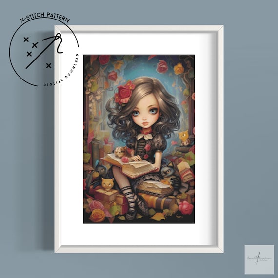 The Librarian Counted Cross Stitch Pattern, Full Cover X Stitch, Downloadable Cross Stitch Chart, Large X-Stitch Pattern, DMC, PDF