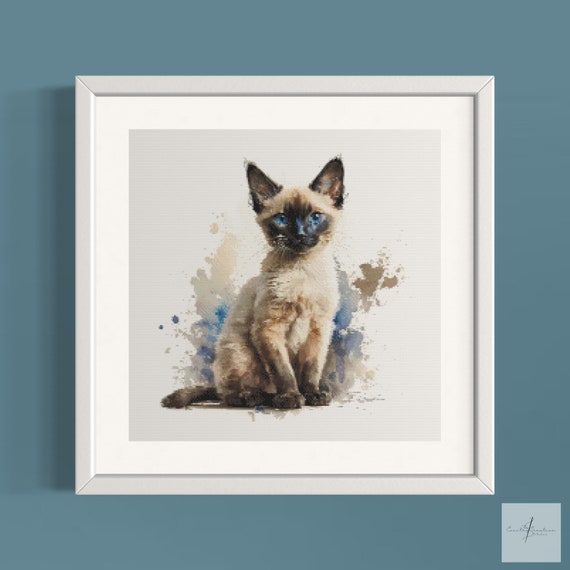 Siamese Counted Cross Stitch Pattern, Downloadable DMC Cross Stitch Chart, Kitten X-Stitch Pattern, PDF, DMC