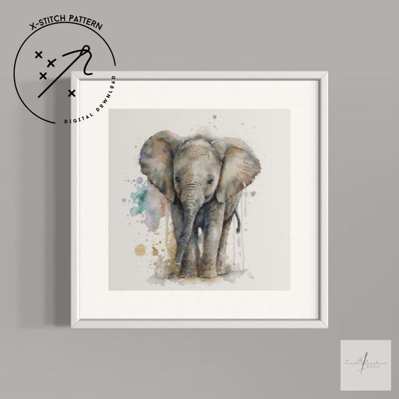 Cute Elephant Counted Cross Stitch Pattern, Full Cover X Stitch, Downloadable Cross Stitch Chart, DMC, PDF