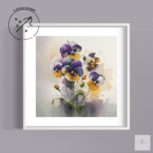 Violettes Stiefmütterchen Kreuzstichmuster, Kreuzstichvorlage zum Herunterladen, DMC, PDF
