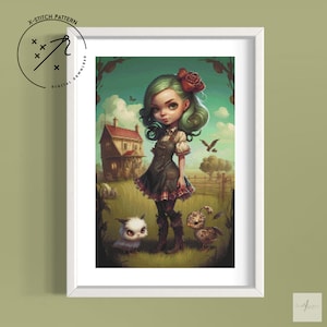 Feisty Farm Girl Counted Cross Stitch Pattern, Full Cover X Stitch, Downloadable Cross Stitch Chart, Large X-Stitch Pattern, DMC, PDF