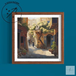 Cobblestone Streets Counted Cross Stitch Pattern, Full Cover X Stitch, Downloadable Cross Stitch Chart, Square X-Stitch Pattern, PDF, DMC