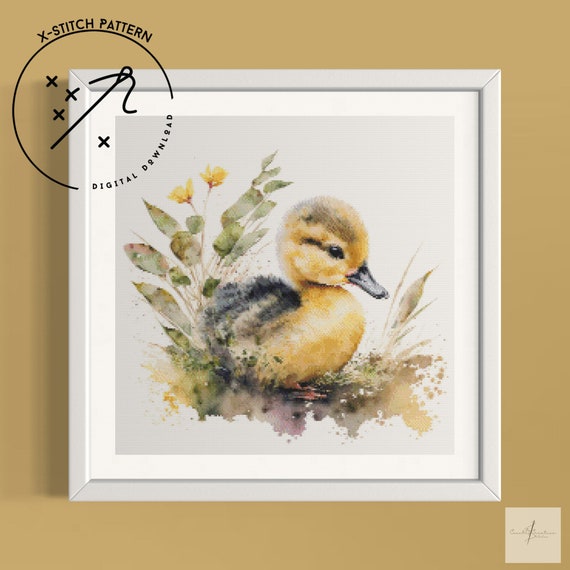 Duckling Counted Cross Stitch Pattern, Downloadable DMC Cross Stitch Chart, Cute X-Stitch Pattern, PDF, DMC