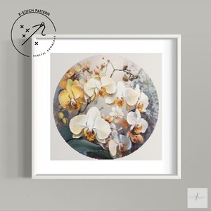 Gelbe Orchideen Kreuzstichmuster, Rund X Stich, Herunterladbare Kreuzstichtabelle, DMC, PDF