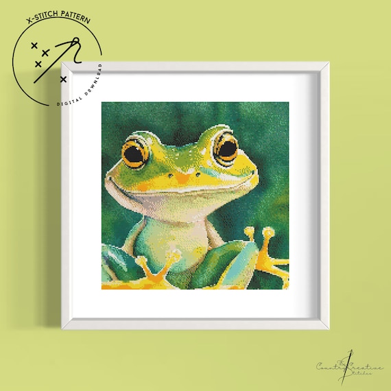 Cute Frog Counted Cross Stitch Pattern, Hand Embroidery, Downloadable DMC Cross Stitch Chart, Cute X-Stitch PDF Pattern