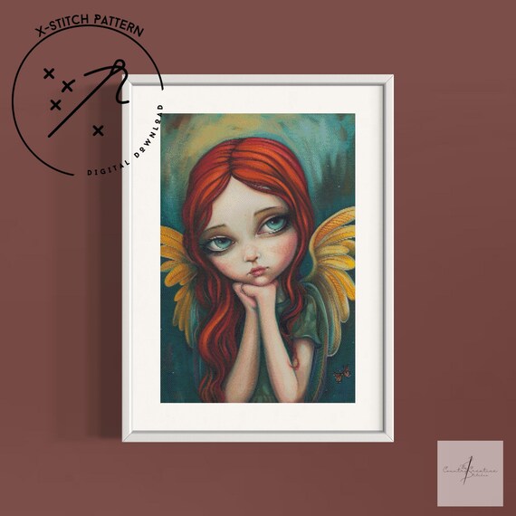 So Sad Counted Cross Stitch Pattern, Downloadable DMC Cross Stitch Chart, Angel X-Stitch Pattern, PDF, DMC