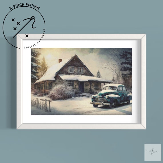 Grandpa's House Counted Cross Stitch Pattern, Full Coverage X Stitch, Downloadable Cross Stitch Chart, PDF, DMC, Landscape