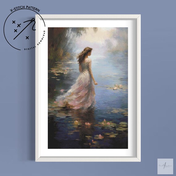 Lady of the Lake Counted Cross Stitch Pattern, Full Cover X Stitch, Downloadable Cross Stitch Chart, Large X-Stitch Pattern, DMC, PDF