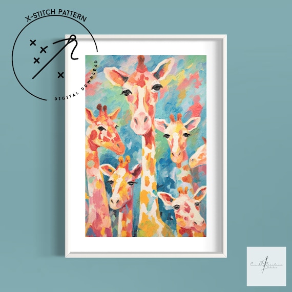 Funky Giraffes Counted Cross Stitch Pattern, Downloadable DMC Cross Stitch Chart, Butterfly X-Stitch Pattern, PDF, DMC