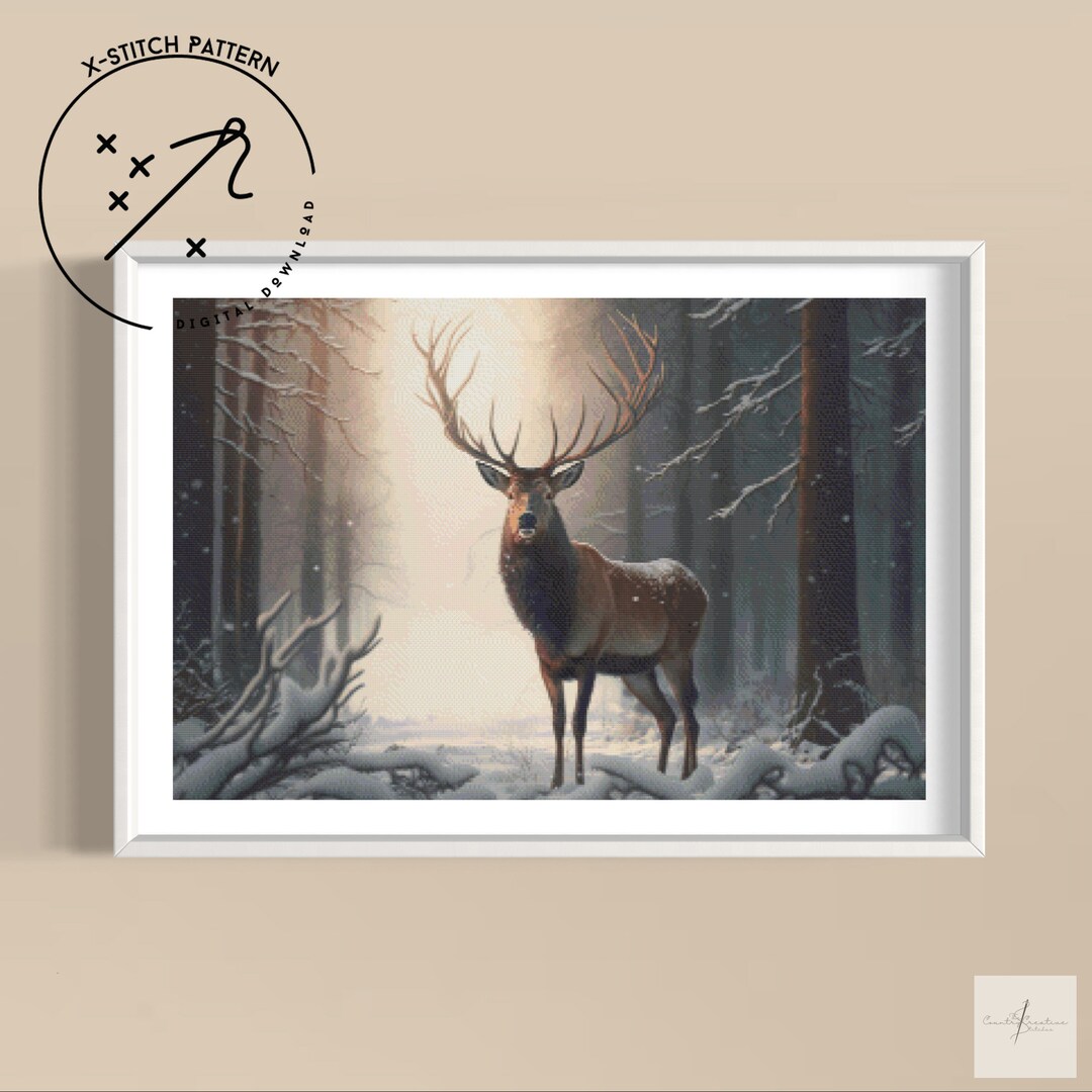 The Stag, Counted Cross Stitch Pattern, Full Coverage X Stitch, Downloadable Cross Stitch Chart