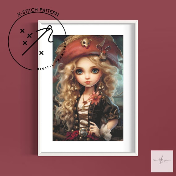 The Pirate Counted Cross Stitch Pattern, Downloadable DMC Cross Stitch Chart, Butterfly X-Stitch Pattern, PDF, DMC