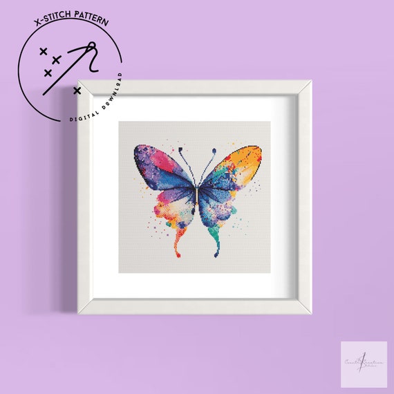 Colourful Butterfly Counted Cross Stitch Pattern, Hand Embroidery, Downloadable DMC Cross Stitch Chart, Simple X-Stitch PDF Pattern