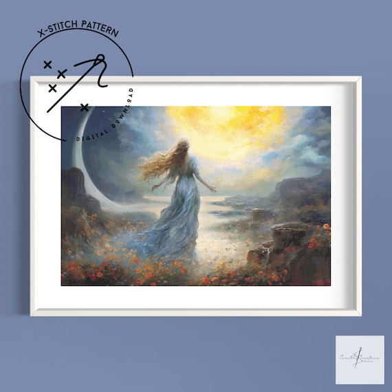 Venus Counted Cross Stitch Pattern, Downloadable DMC Cross Stitch Chart, Fantasy X-Stitch Pattern, PDF, DMC