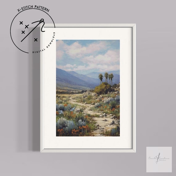 Aloe Fields Counted Cross Stitch Pattern, Downloadable DMC Cross Stitch Chart, Landscape X-Stitch Pattern, PDF, DMC