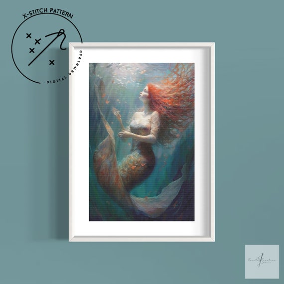 Into the Blue Counted Cross Stitch Pattern, Full Cover X Stitch, Downloadable Cross Stitch Chart, Large X-Stitch Pattern, DMC, PDF