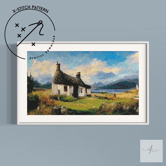 Scottish Cottage Counted Cross Stitch Pattern, Full Cover X Stitch, Downloadable Cross Stitch Chart, Large X-Stitch Pattern, PDF, DMC