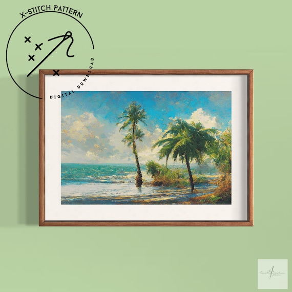 Palm Beach Counted Cross Stitch Pattern, Full Cover X Stitch, Downloadable Cross Stitch Chart, Large X-Stitch PDF, Hand Embroidary