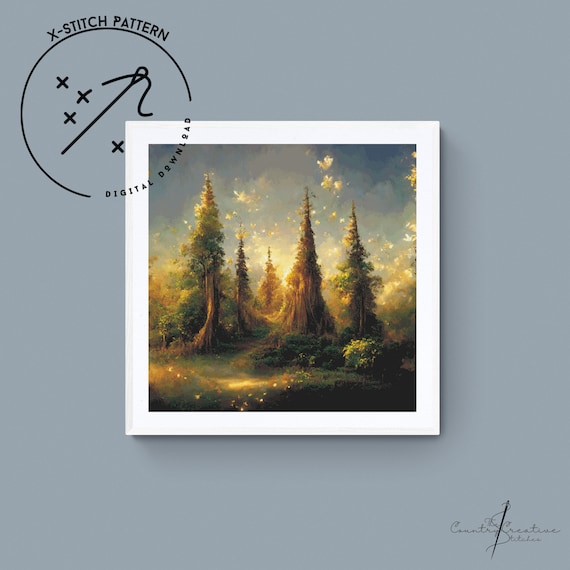 Fairy Forest Counted Cross Stitch Pattern, Full Cover X Stitch, Downloadable Cross Stitch Chart, Intricate X-Stitch Pattern