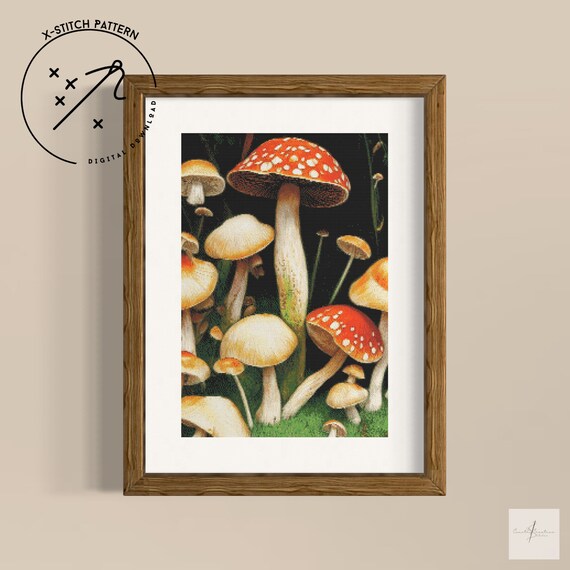Mushrooms Counted X Stitch Pattern, Full Coverage Cross Stitch, Downloadable Cross Stitch Chart, DMC, PDF