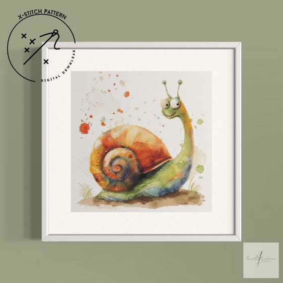 Cute Snail Counted Cross Stitch Pattern, Downloadable DMC Cross Stitch Chart, Bug X-Stitch Pattern, PDF, DMC