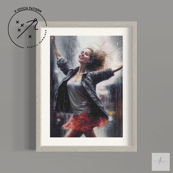 Rain Dance Counted X-Stitch Pattern, Full Coverage Cross Stitch, Downloadable Cross Stitch Chart, Large X-Stitch Pattern, DMC, PDF