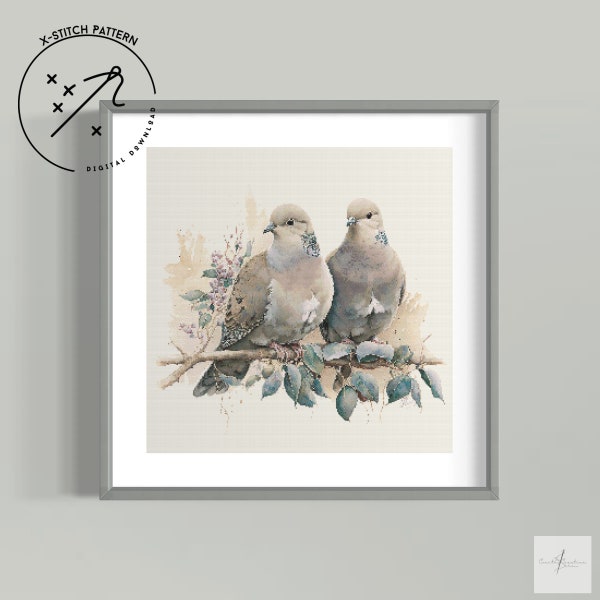 Doves Counted Cross Stitch Pattern, Full Cover, Downloadable DMC Cross Stitch Chart, Cute X-Stitch PDF Pattern