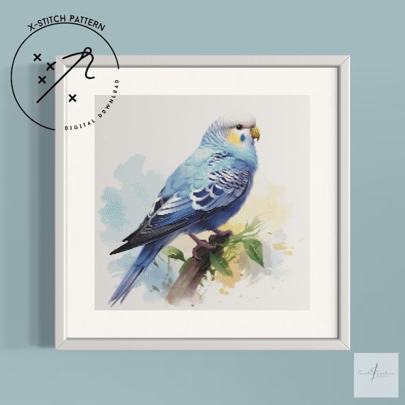 Budgie Counted Cross Stitch Pattern, Downloadable DMC Cross Stitch Chart, Pet X-Stitch Pattern, PDF, DMC