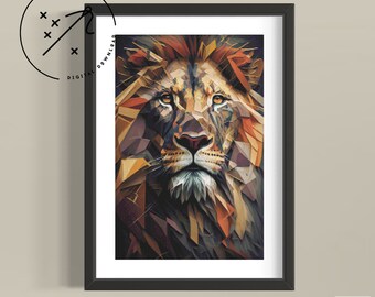 Cubism Lion Cross Stitch Pattern, Full Cover X Stitch, Downloadable Cross Stitch Chart, PDF, DMC X-Stitch Pattern