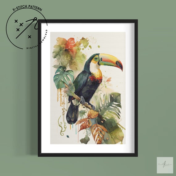 Toucan, Counted Cross Stitch Pattern, Bird X Stitch, Downloadable Cross Stitch Chart, PDF, Large Full Cover Cross Stitch
